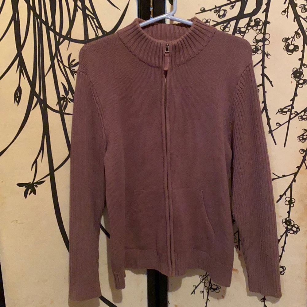 Life Is Good Women’s Brown Cardigan W/Kangaroo Pockets & Embroidered Logo